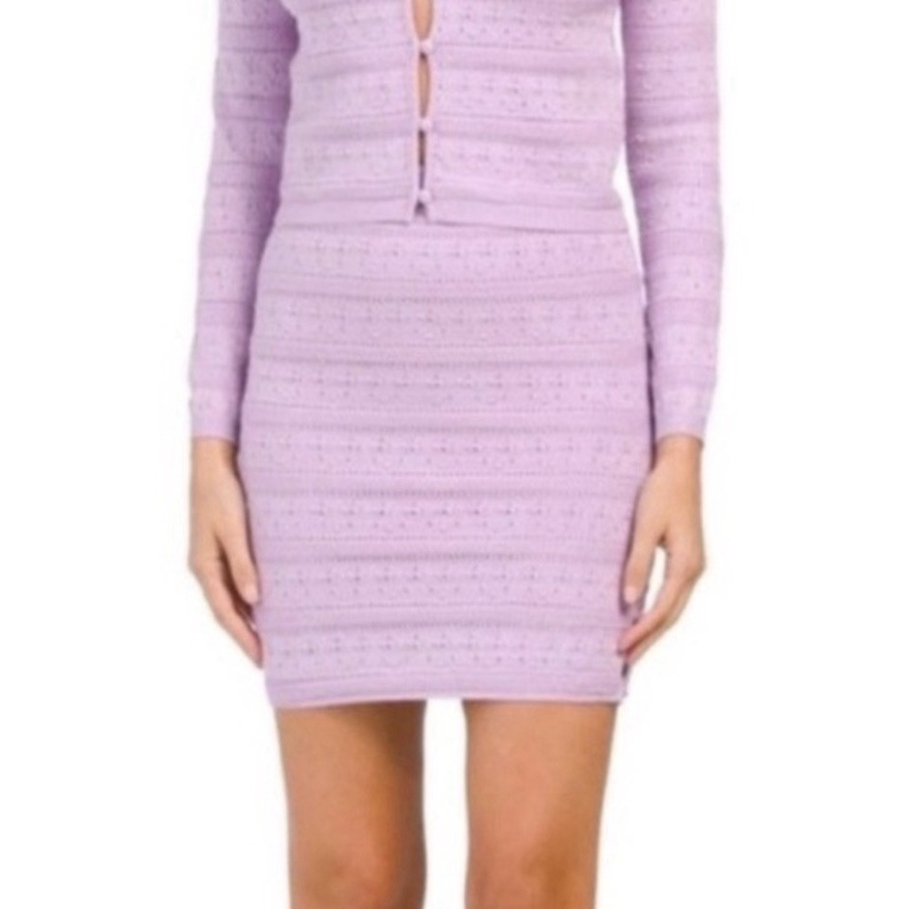 Torn by Ronny Kobo Classic Pointelle Fitted Knit Mini Skirt Size Small Purple